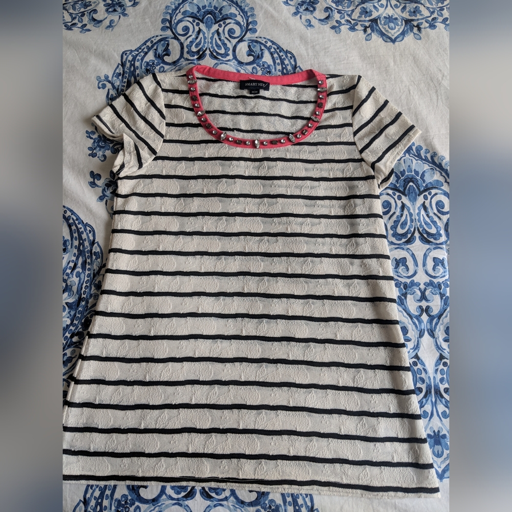 Striped Top With Embellished Beaded Collar